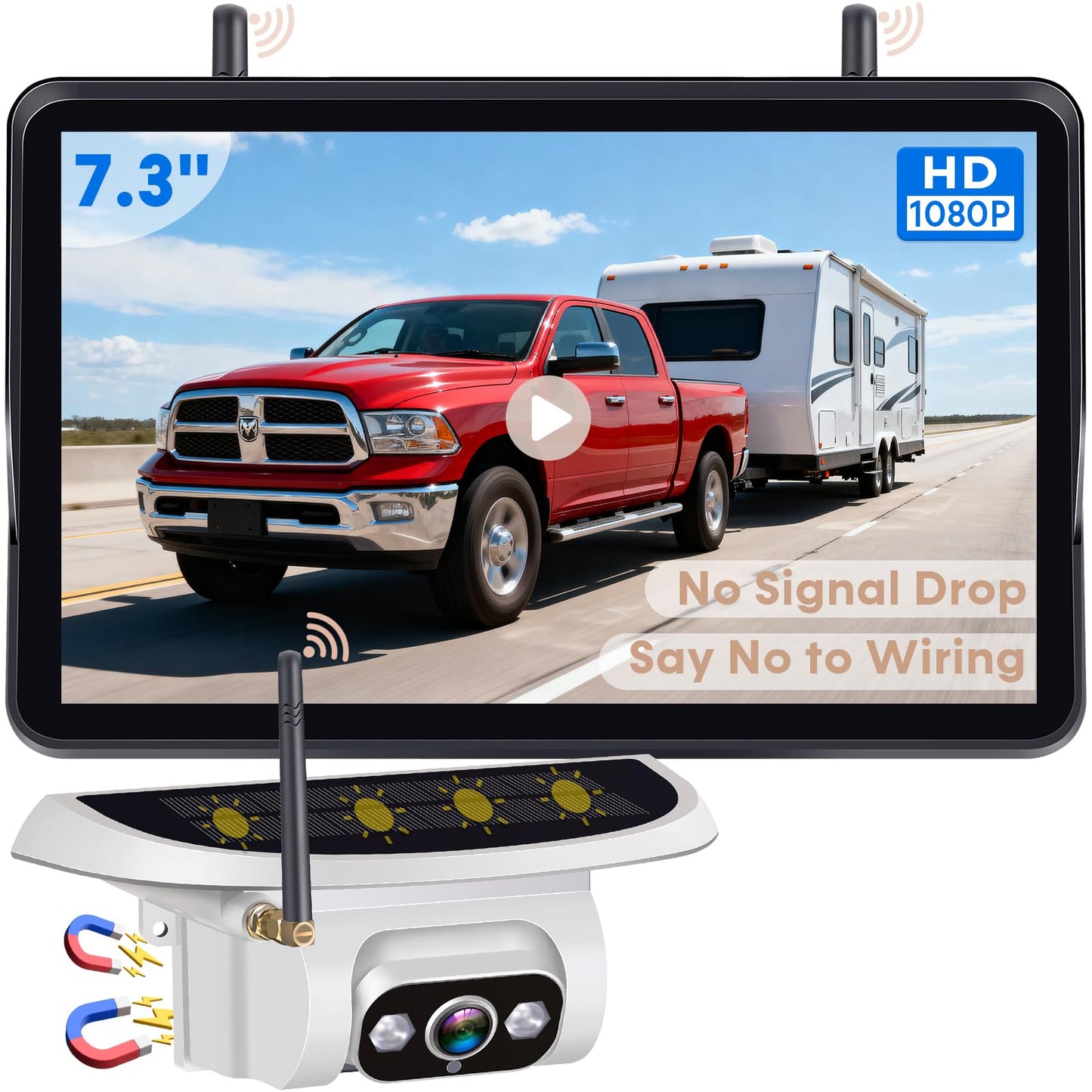 HD 1080P RV Backup Camera Wireless Easy Install: 7'' DVR 4-Channels Split Screen for Furrion Pre-Wired RVs System, AI Motion Detection Clear Night Vision Rear View Camera