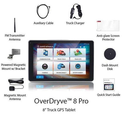 Rand McNally OverDryve 8 Pro 8in Truck GPS Tablet with Dash Cam and Bluetooth (Renewed)