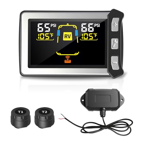 Masoll RV Tire Pressure Monitoring System, Gen 2 Tire Pressure Monitor with Color LCD Display, TPMS with 2 Sensors for Travel Trailer/5th Wheel/Camper, 0-87PSI with 120ft Transmission Distance