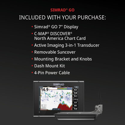 Simrad GO Chartplotter and Fish Finder, with Transducer and Radar Options, Preloaded C-MAP Discover Chart Card