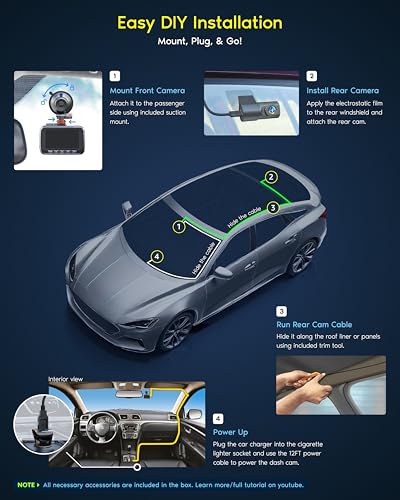ROVE R2-4K DUAL Dash Cam Front and Rear, STARVIS 2 Sensor, FREE 128GB Card Included, 5G WiFi - up to 20MB/s Fastest Download Speed with App, 4K 2160P/FHD Dash Camera for Cars, 3" IPS, 24H Parking Mode