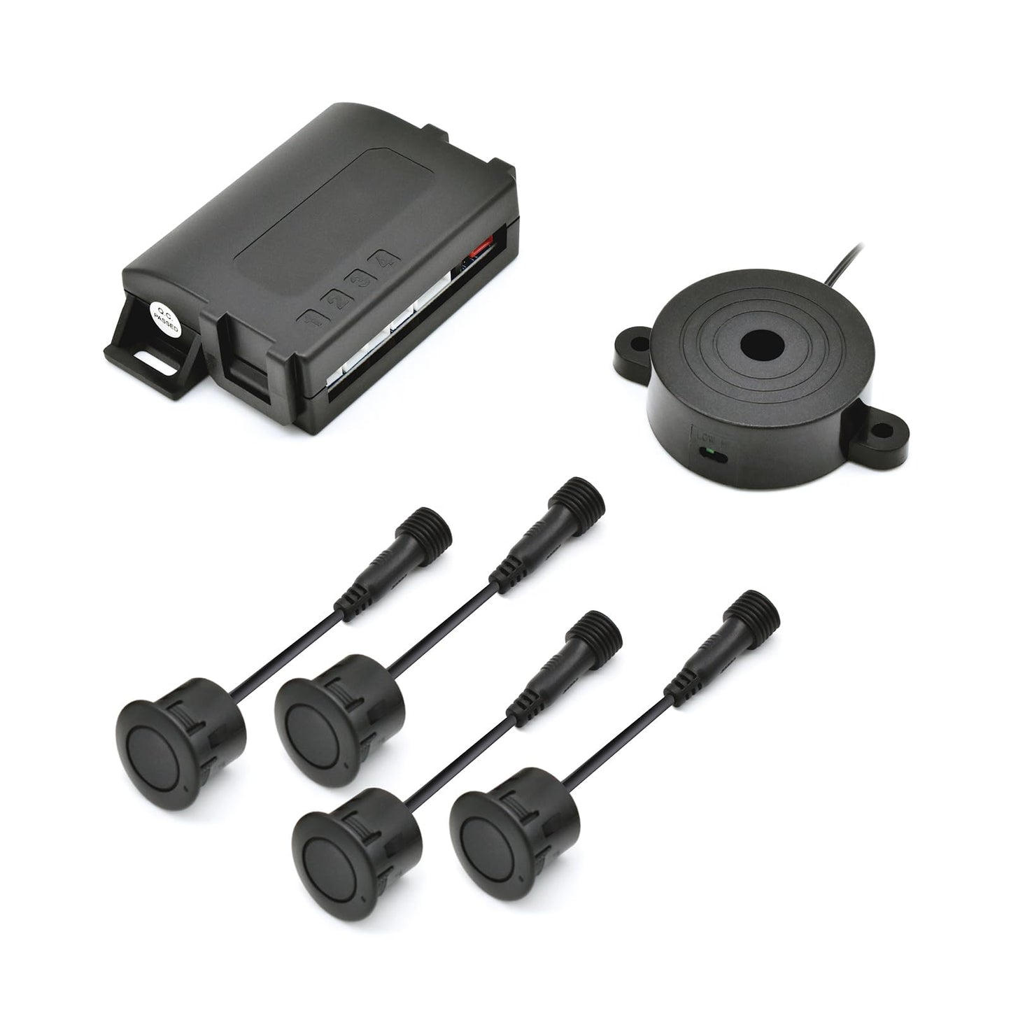 Promata PS02 Car Rear Parking Sensor Kit with Buzzer,4 58KHz OE Standard Sensors,Auto Tow-Bar Recognition and Self Test Function,Detection Range(0~59 inch)