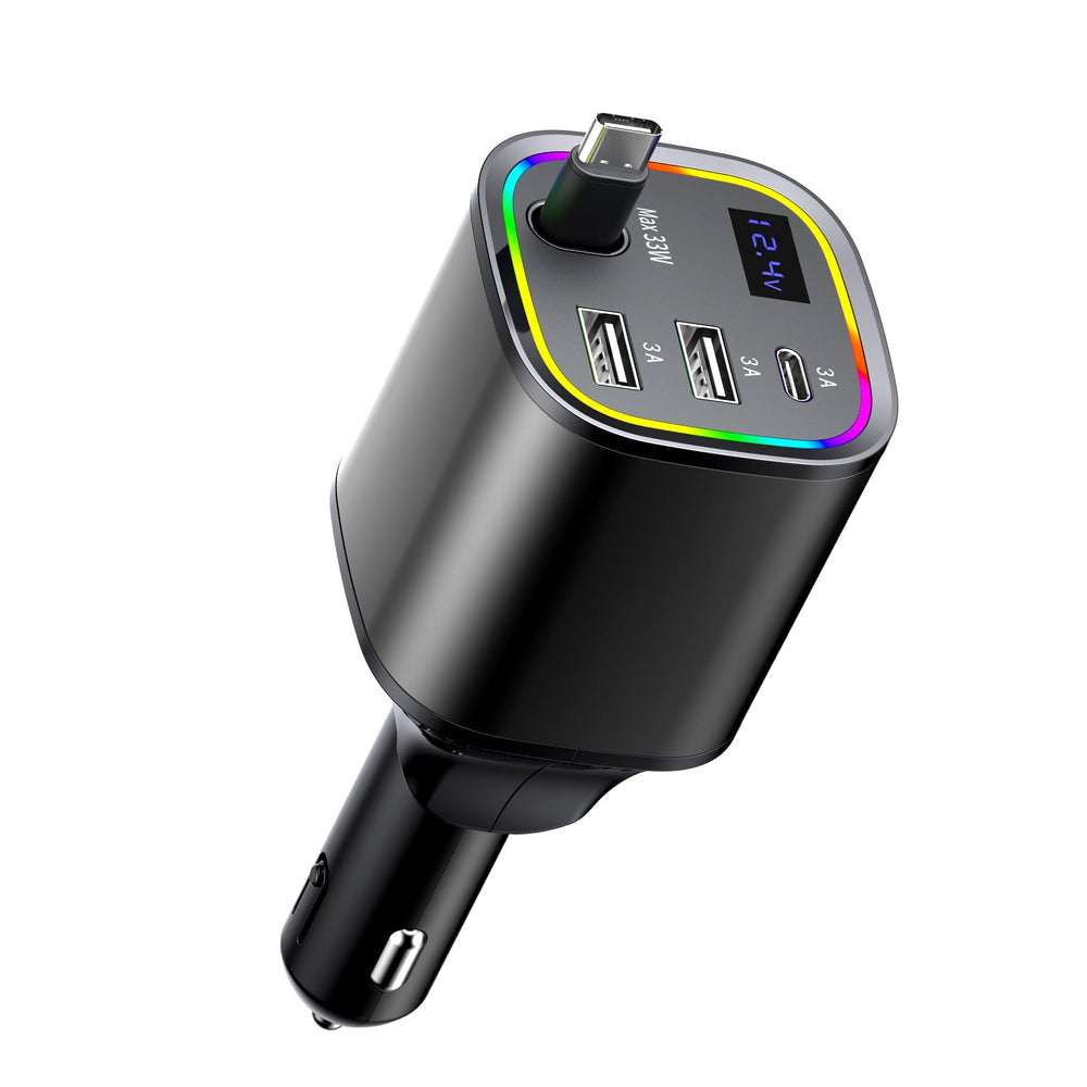 FAMOO Fast Car Charger Adapter, 4 in 1 Charging, Type-C, Lightning Charging Plug, USB C & USB A Ports, Compatible with iPhone, Samsung Galaxy, iPad, AirPods for Road Trips & Daily Commute