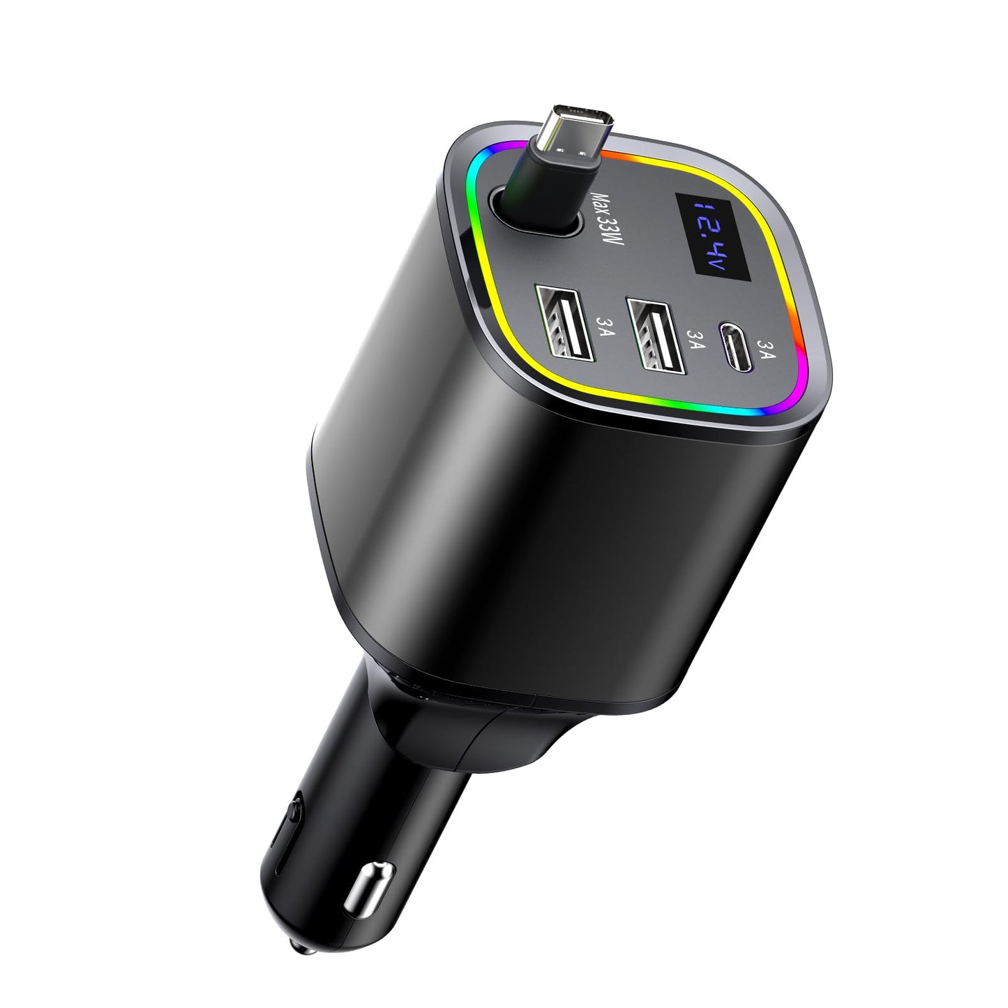 FAMOO Fast Car Charger Adapter, 4 in 1 Charging, Type-C, Lightning Charging Plug, USB C & USB A Ports, Compatible with iPhone, Samsung Galaxy, iPad, AirPods for Road Trips & Daily Commute