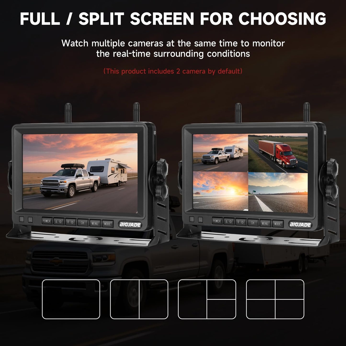 BIGJADE Dual Wireless Backup Camera for Rv, Trailer and Truck