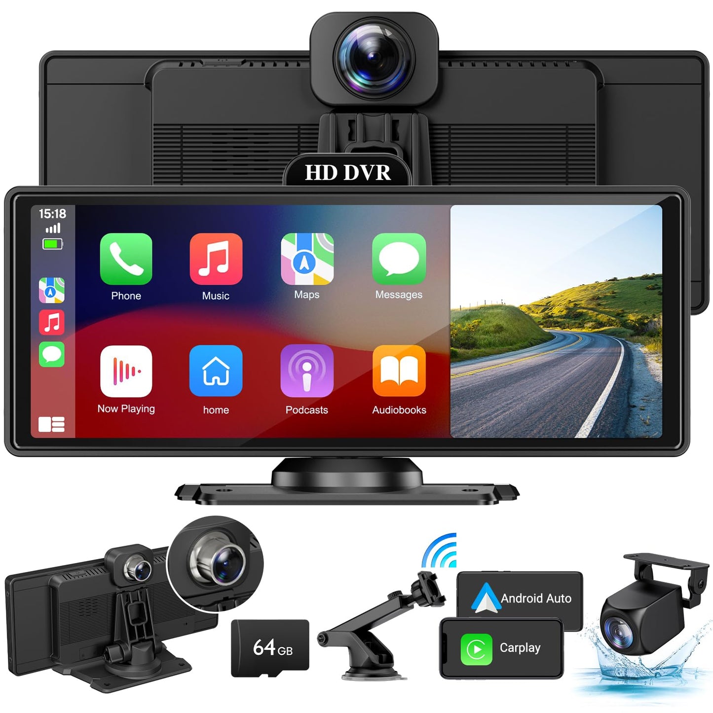 HAUXIY 9" Wireless Apple Carplay Screen for Car, Portable Touchscreen Apple Carplay & Android Auto with OTA Update, Backup Camera,FM, Voice Control/GPS Navigation/Mirror Link/BT