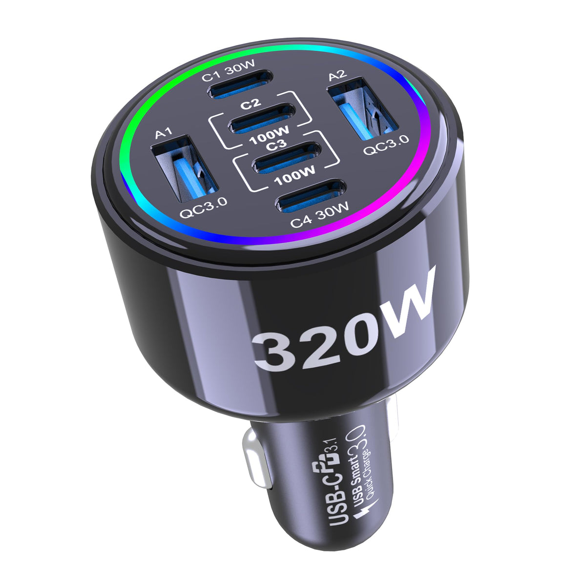 320W USB C Car Charger, 6 Ports Type C Car Charger, PD3.0/QC4.0/PPS Super Fast Charging for iPhone 17/16/15 Series, Galaxy S25/S24/23, iPad, MacBook Pro/Air, Laptop