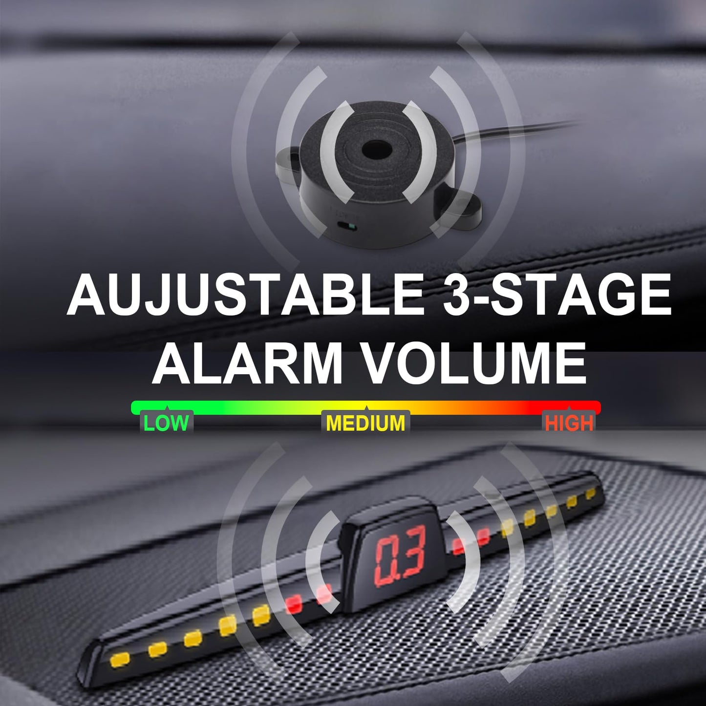 Promata PS02 Car Rear Parking Sensor Kit with Buzzer,4 58KHz OE Standard Sensors,Auto Tow-Bar Recognition and Self Test Function,Detection Range(0~59 inch)