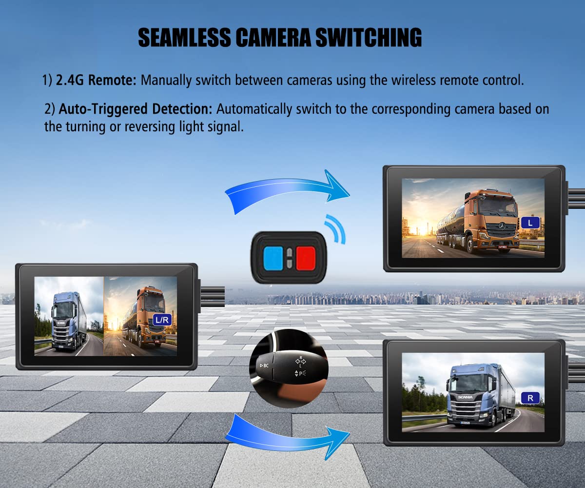 VSYSTO Upgrade 3CH Truck Dash Camera System DVR Recorder Waterproof Vehicle Backup Camera 1080P Front&Sides&Rear View Security Camera for Semi Truck Trailer Van RVs 3.0'' Monitor Infrared Night Vision