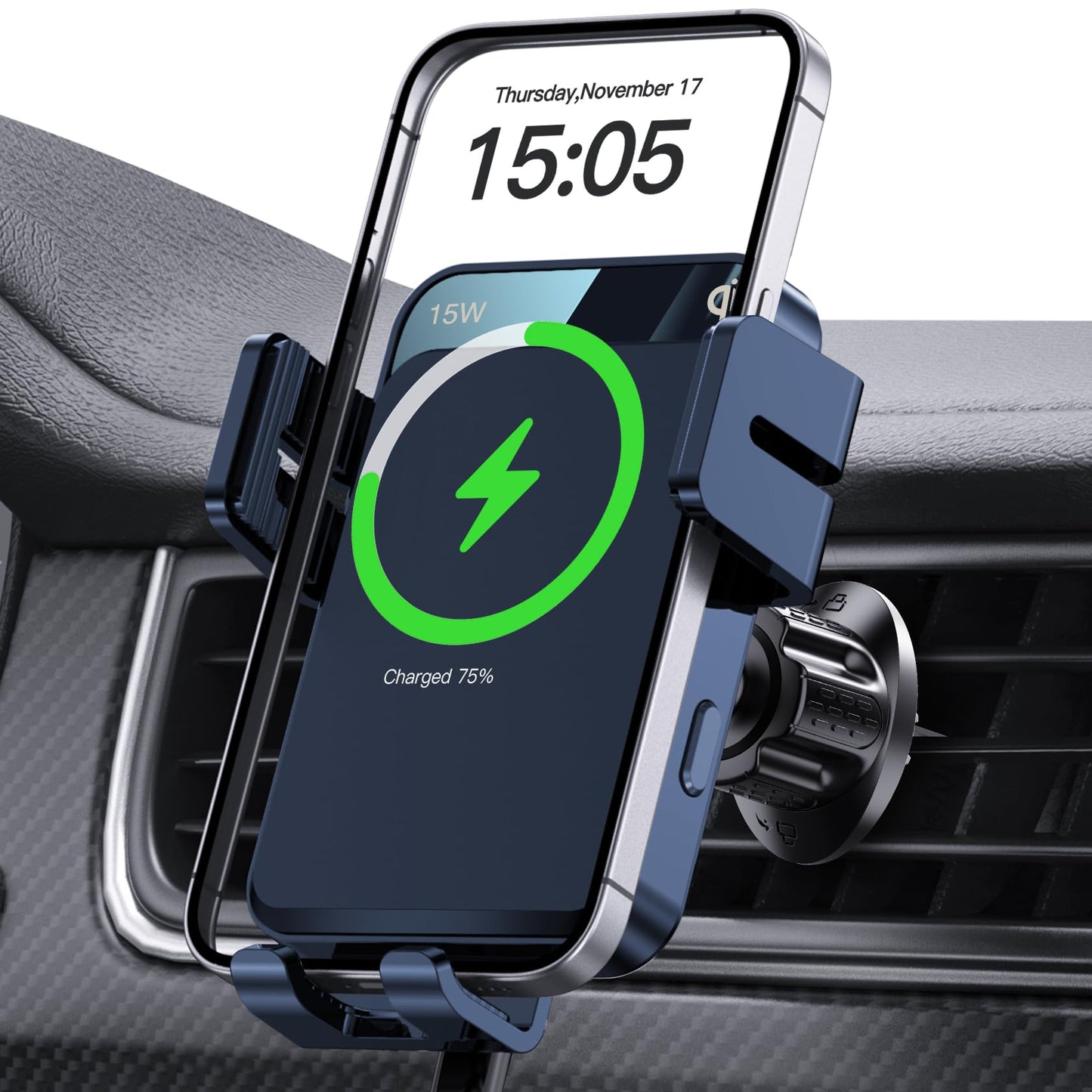MOKPR Wireless Car Charger, Auto-Clamping Car Mount 15W/10W/7.5W Fast Charging Air Vent Car Phone Mount Compatible with iPhone 15/14/13/13 Pro/12 Pro Max/12 pro/12/11/10 Series, Samsung Galaxy Series