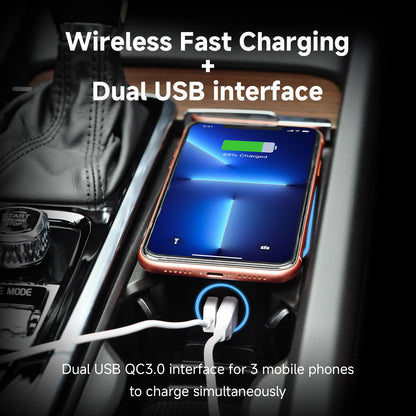 Wireless Car Charger for Volvo XC90 XC60 S90 S60 V90 V60, Qi Fast Charging Pad with Dual QC 3.0 USB Ports, 3-Coil Design, LED Indicator, Easy Installation