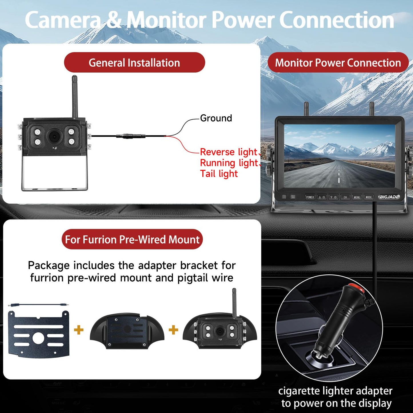 BIGJADE Dual Wireless Backup Camera for Rv, Trailer and Truck