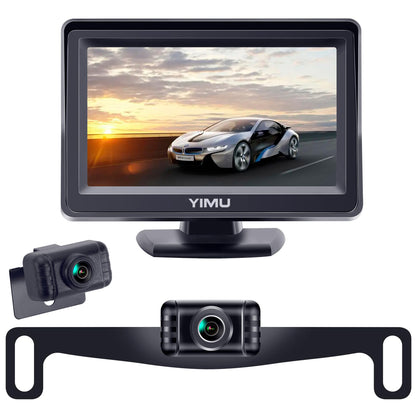 YIMU Backup Camera System with License Plate Backup Camera, Easy Installation, Plug & Play, DIY Guide Lines, 150° Wide Angle, Night Vision, IP69K Waterproof