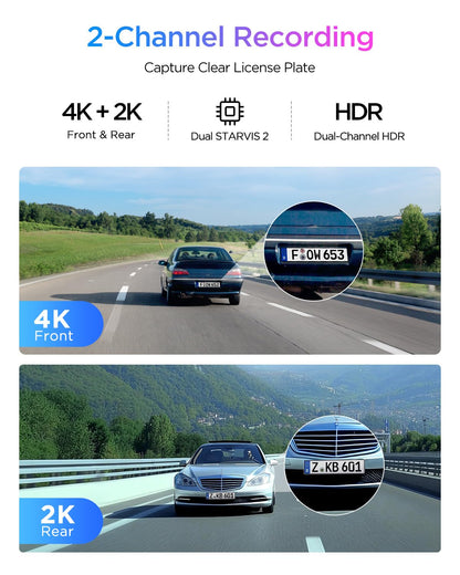 VIOFO A329S 4K 60FPS Dash Cam Front and Rear, 4K+2K Dual Dash Camera for Cars, Power Saving Parking Mode, Wi-Fi 6 App Control, Dual STARVIS 2 Sensors, Supports up to 4TB SSD