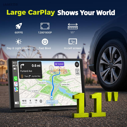 LAMTTO 11" Wireless CarPlay Screen with in-Cell Display - Dual-Band WiFi, OTA Updates & Mirror Link for iPhone & Android, A Thoughtful Gift for Family & New Drivers