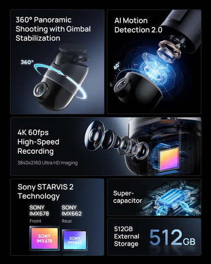 70mai Dual Dash Cam Front and Rear 4K, Car Camera for Cars with Sony IMX678, STARVIS 2 Night Vision, 4G LTE, AI Motion Detection, ADAS, 5GHz Wi-Fi 6, Parking Monitor, Voice Control