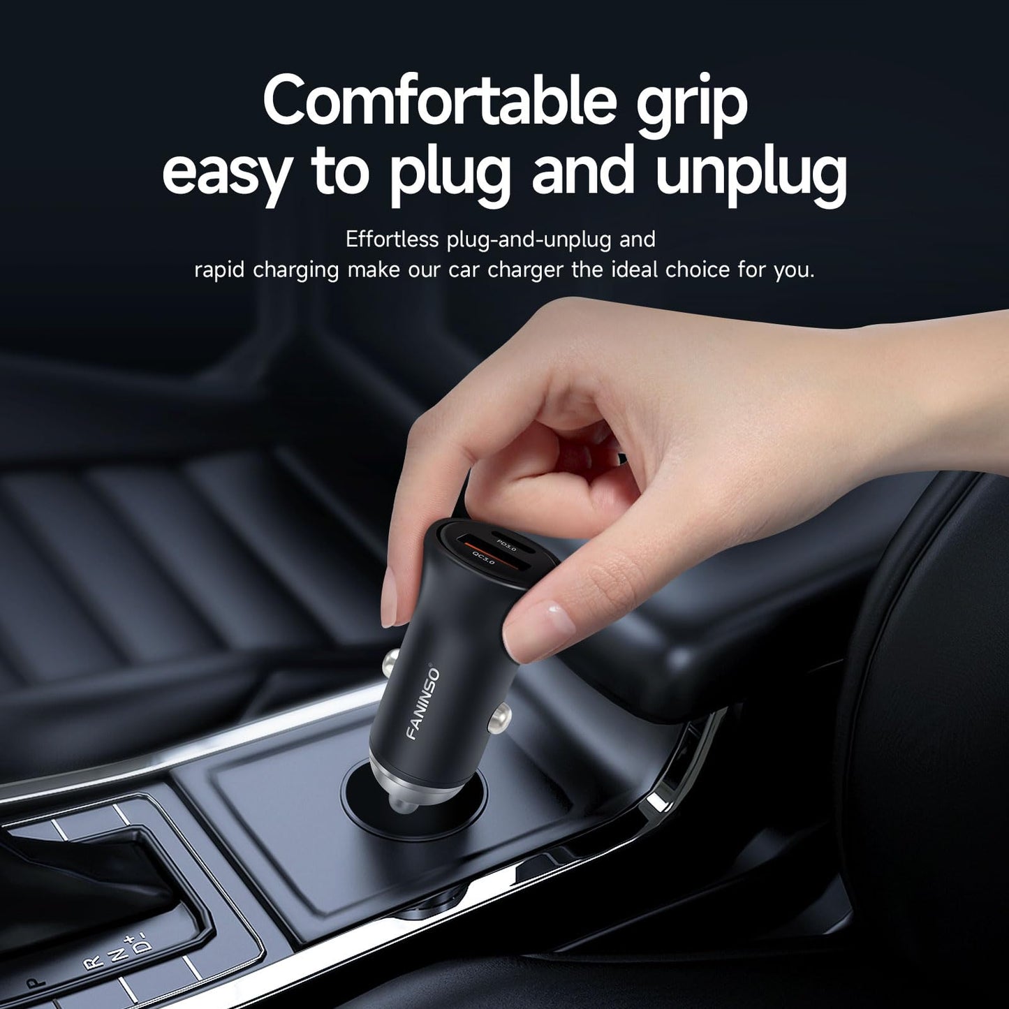 USB C Car Charger, 60W Dual Port (USB‑C + USB‑A) PD/QC Fast Charging 12V/24V Cigarette Lighter Adapter, Compatible with iPhone 17/16/15, Galaxy S26/S25/S24, Pixel, iPad