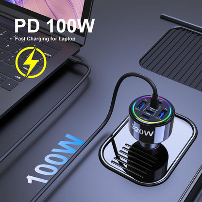 320W USB C Car Charger, 6 Ports Type C Car Charger, PD3.0/QC4.0/PPS Super Fast Charging for iPhone 17/16/15 Series, Galaxy S25/S24/23, iPad, MacBook Pro/Air, Laptop