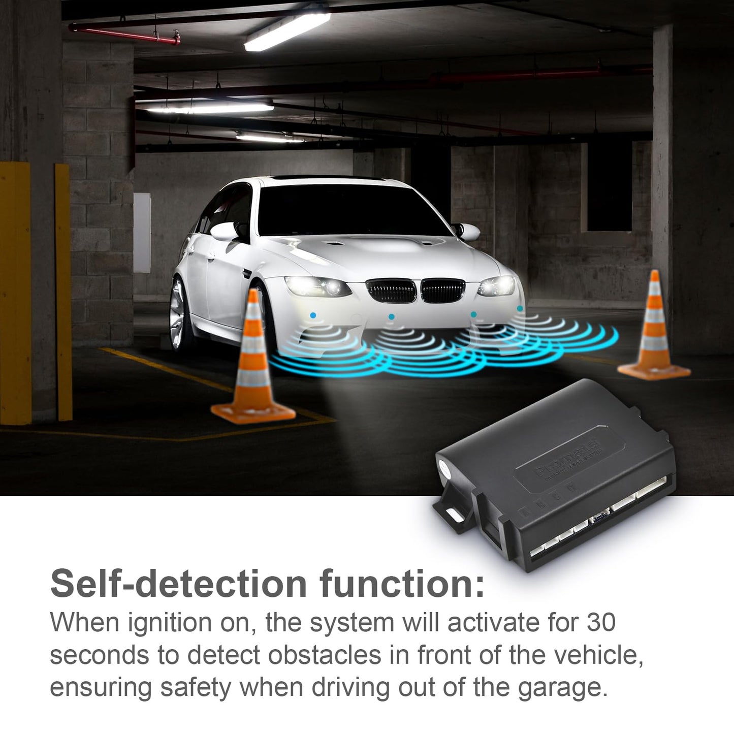 Promata PS01 Car Front Parking Sensor Kit with Buzzer,4 58KHz OE Standard Sensors,Radio Mute & Bull-bar Recognition Function,Detection Distance(13~39 inch)