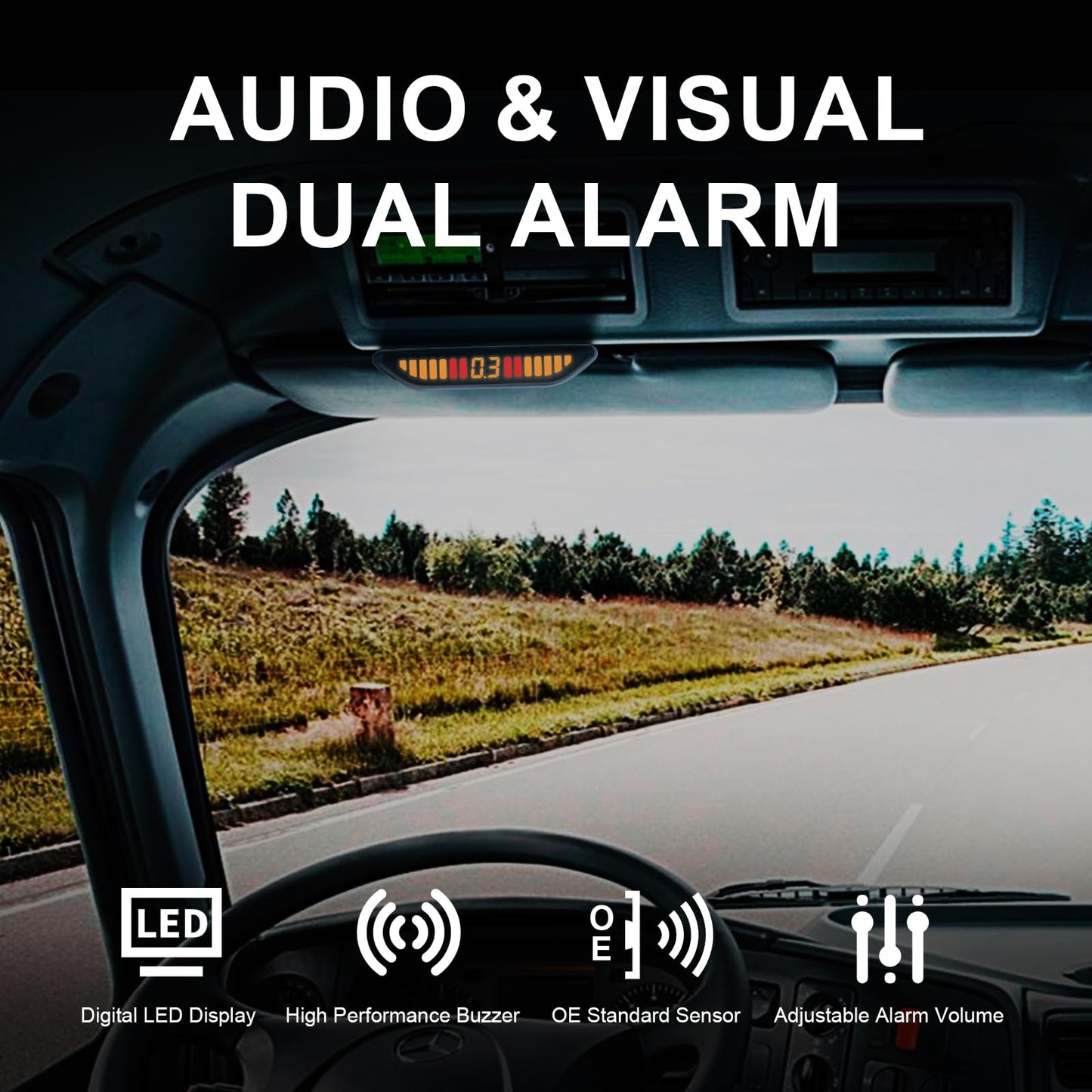 Promata PSW-81 12-24V Wireless Parking Sensor, Wireless Parking Kit with 4 58Hkz Sensors for Car Truck Trailer, Upside Down Display with Adjustable Alarm Volume