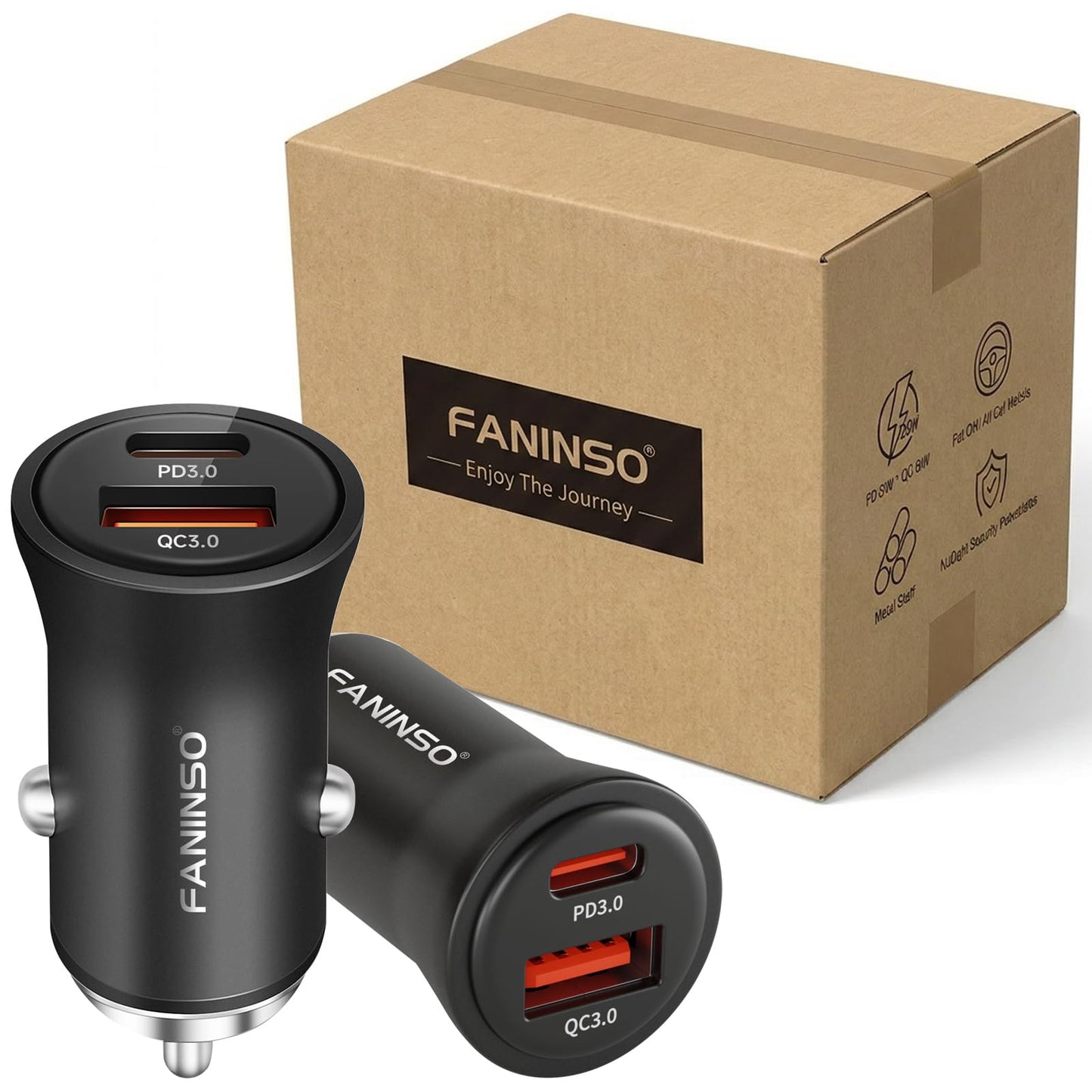 USB C Car Charger, 60W Dual Port (USB‑C + USB‑A) PD/QC Fast Charging 12V/24V Cigarette Lighter Adapter, Compatible with iPhone 17/16/15, Galaxy S26/S25/S24, Pixel, iPad