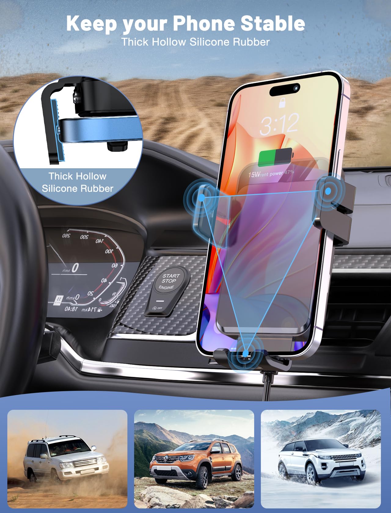 MOKPR Wireless Car Charger, Auto-Clamping Car Mount 15W/10W/7.5W Fast Charging Air Vent Car Phone Mount Compatible with iPhone 15/14/13/13 Pro/12 Pro Max/12 pro/12/11/10 Series, Samsung Galaxy Series
