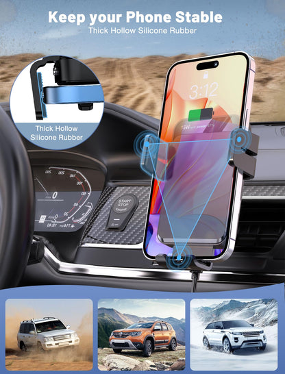 MOKPR Wireless Car Charger, Auto-Clamping Car Mount 15W/10W/7.5W Fast Charging Air Vent Car Phone Mount Compatible with iPhone 15/14/13/13 Pro/12 Pro Max/12 pro/12/11/10 Series, Samsung Galaxy Series