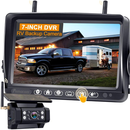 HD 1080P RV Backup Camera Wireless Easy Install: 7'' DVR 4-Channels Split Screen for Furrion Pre-Wired RVs System, AI Motion Detection Clear Night Vision Rear View Camera
