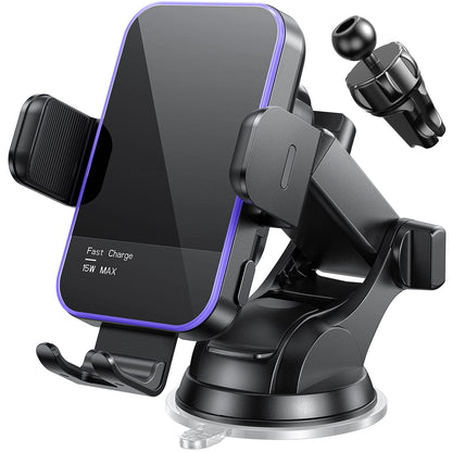 Wireless Car Charger,【7 Colored LED Backlit】 Mosurr 15W Auto Clamping Car Charger Phone Mount Holder fit for iPhone 15 14 13 12 Mini Pro Max 11 XR XS X, Samsung Galaxy S23 Ultra S22 S21+ S10+ Note 20