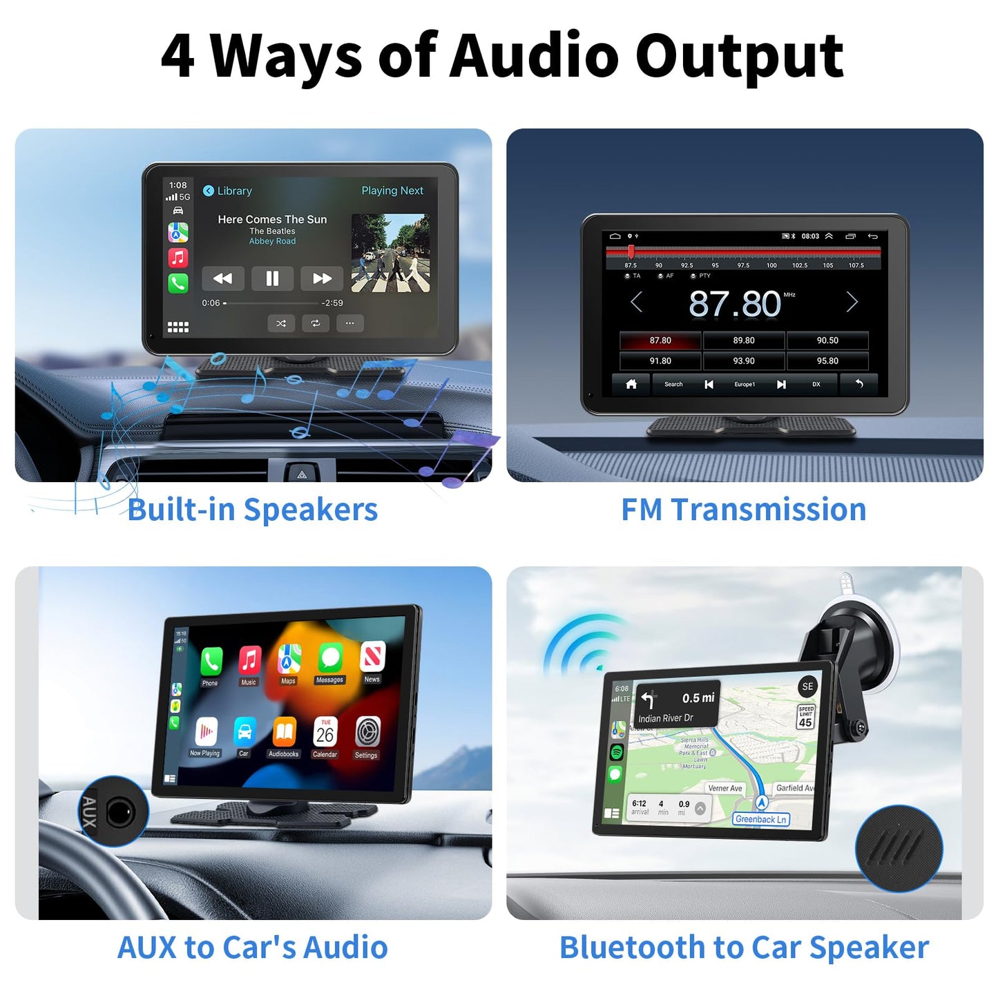 CarPlay Screen for Car, 9'' Wireless CarPlay & Android Auto - Smart Portable Touchscreen with Bluetooth/FM, Mirror Link, Voice Control, GPS Navigation, Hands-Free Calling, Plug & Play Car Play Screen