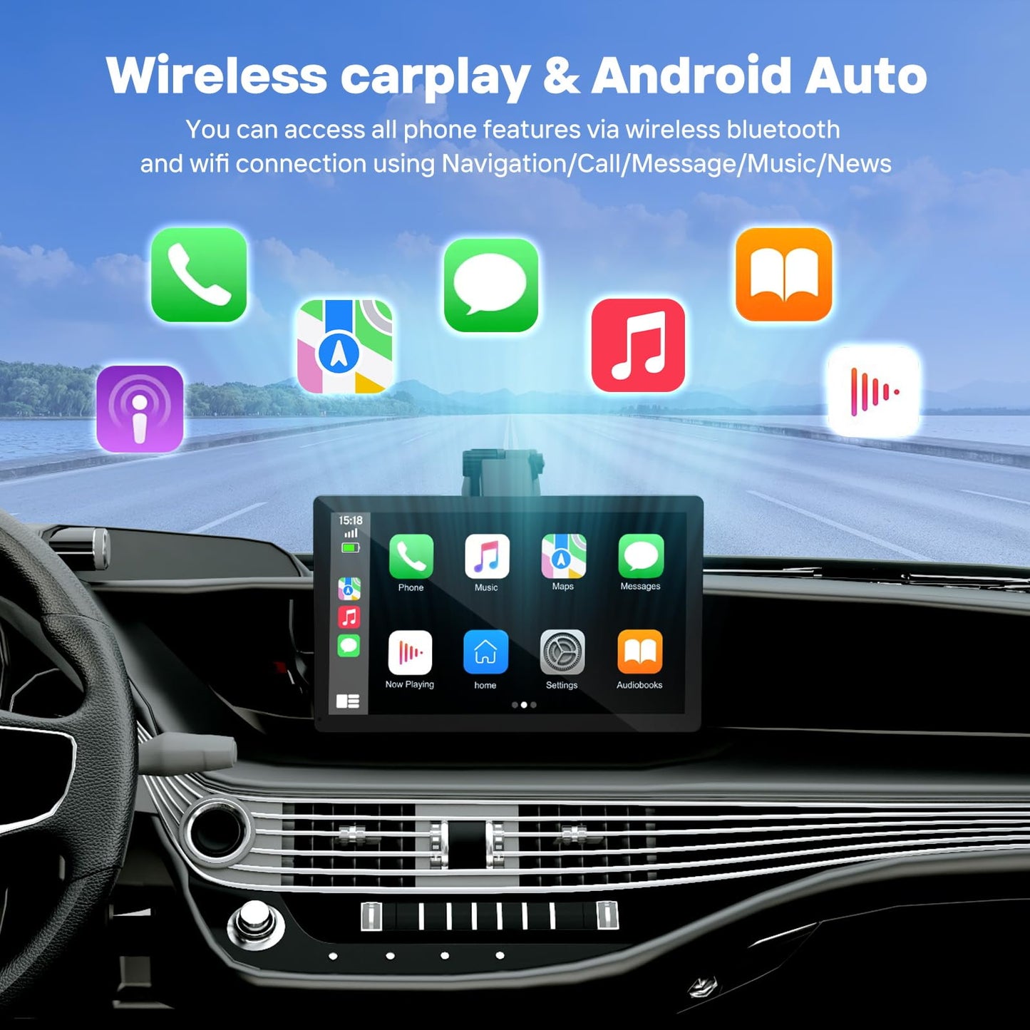 HAUXIY 9" Wireless Apple Carplay Screen for Car, Portable Touchscreen Apple Carplay & Android Auto with OTA Update, Backup Camera,FM, Voice Control/GPS Navigation/Mirror Link/BT