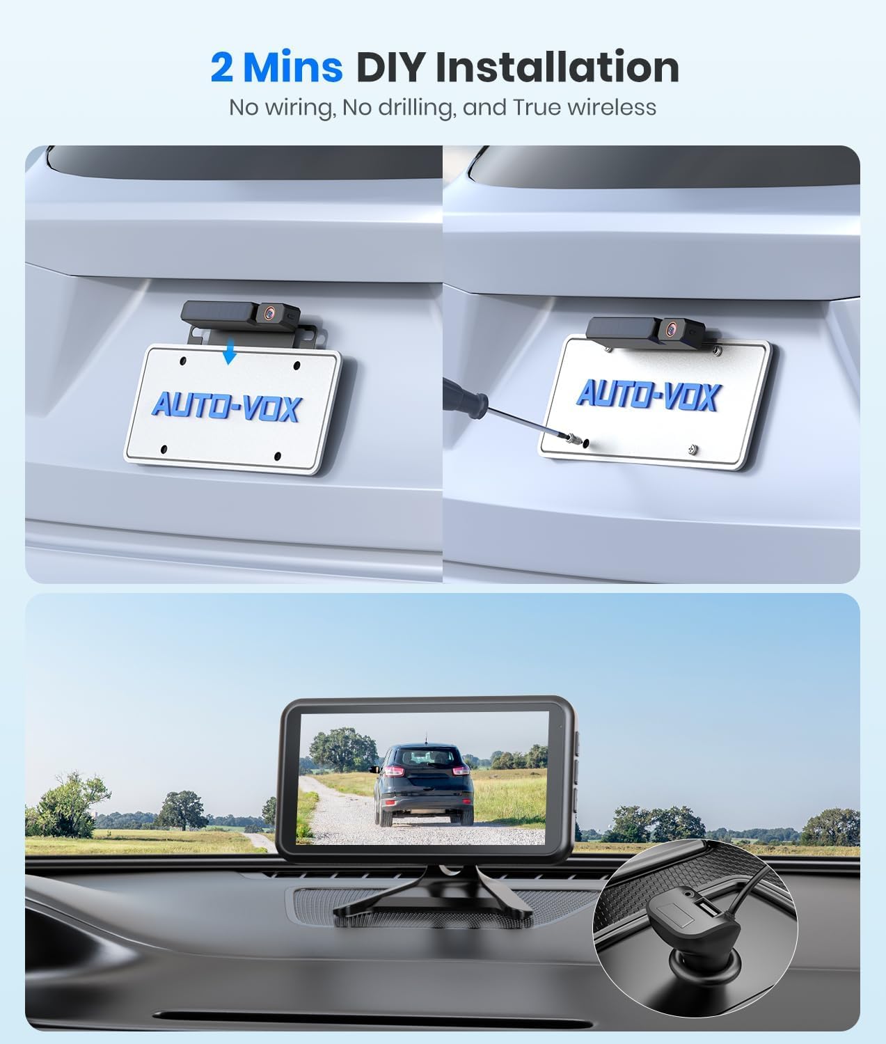 AUTO-VOX Solar Wireless Backup Camera with 5" 1080P Monitor