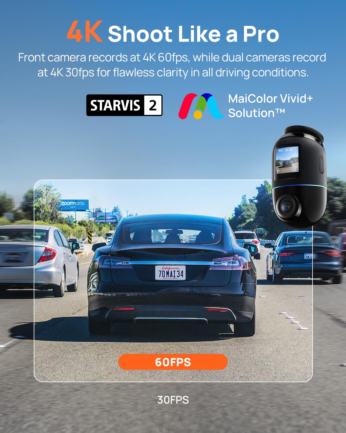 70mai Dual Dash Cam Front and Rear 4K, Car Camera for Cars with Sony IMX678, STARVIS 2 Night Vision, 4G LTE, AI Motion Detection, ADAS, 5GHz Wi-Fi 6, Parking Monitor, Voice Control