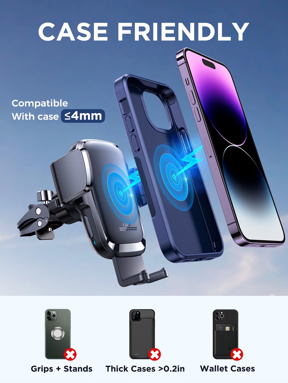 JOYROOM Wireless Car Charger, 15W Fast Charging Auto Clamping Car Phone Holder Charger, Air Vent Car Phone Holder Mount for iPhone 17/16/15 Pro Max Air, Galaxy S26/25 Ultra, Pixel 10 Pro and More