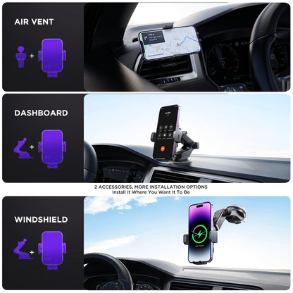 Wireless Car Charger,【7 Colored LED Backlit】 Mosurr 15W Auto Clamping Car Charger Phone Mount Holder fit for iPhone 15 14 13 12 Mini Pro Max 11 XR XS X, Samsung Galaxy S23 Ultra S22 S21+ S10+ Note 20
