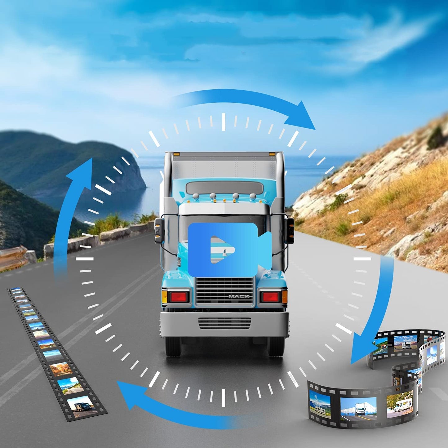 VSYSTO Upgrade 3CH Truck Dash Camera System DVR Recorder Waterproof Vehicle Backup Camera 1080P Front&Sides&Rear View Security Camera for Semi Truck Trailer Van RVs 3.0'' Monitor Infrared Night Vision