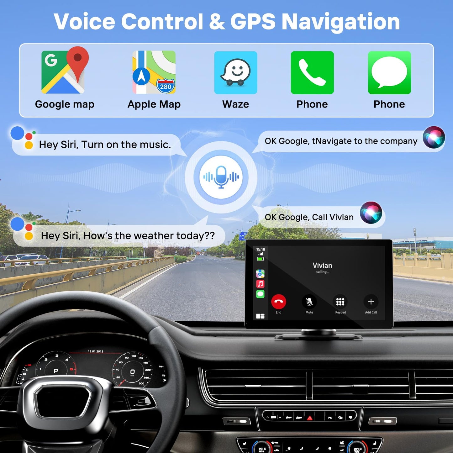 HAUXIY 9" Wireless Apple Carplay Screen for Car, Portable Touchscreen Apple Carplay & Android Auto with OTA Update, Backup Camera,FM, Voice Control/GPS Navigation/Mirror Link/BT