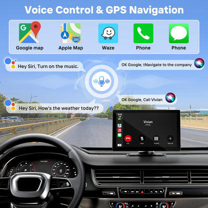HAUXIY 9" Wireless Apple Carplay Screen for Car, Portable Touchscreen Apple Carplay & Android Auto with OTA Update, Backup Camera,FM, Voice Control/GPS Navigation/Mirror Link/BT