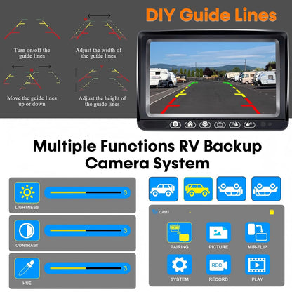 HD 1080P RV Backup Camera Wireless Easy Install: 7'' DVR 4-Channels Split Screen for Furrion Pre-Wired RVs System, AI Motion Detection Clear Night Vision Rear View Camera