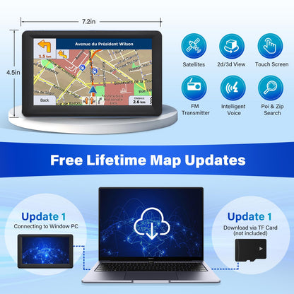 GPS Navigator for Car Truck RV - 7'' HD Touchscreen Navigation System, Latest 2026 Maps Free Lifetime Updates, Speed & Red Light Warning, Turn-by-Turn Voice Guidance for All Cars