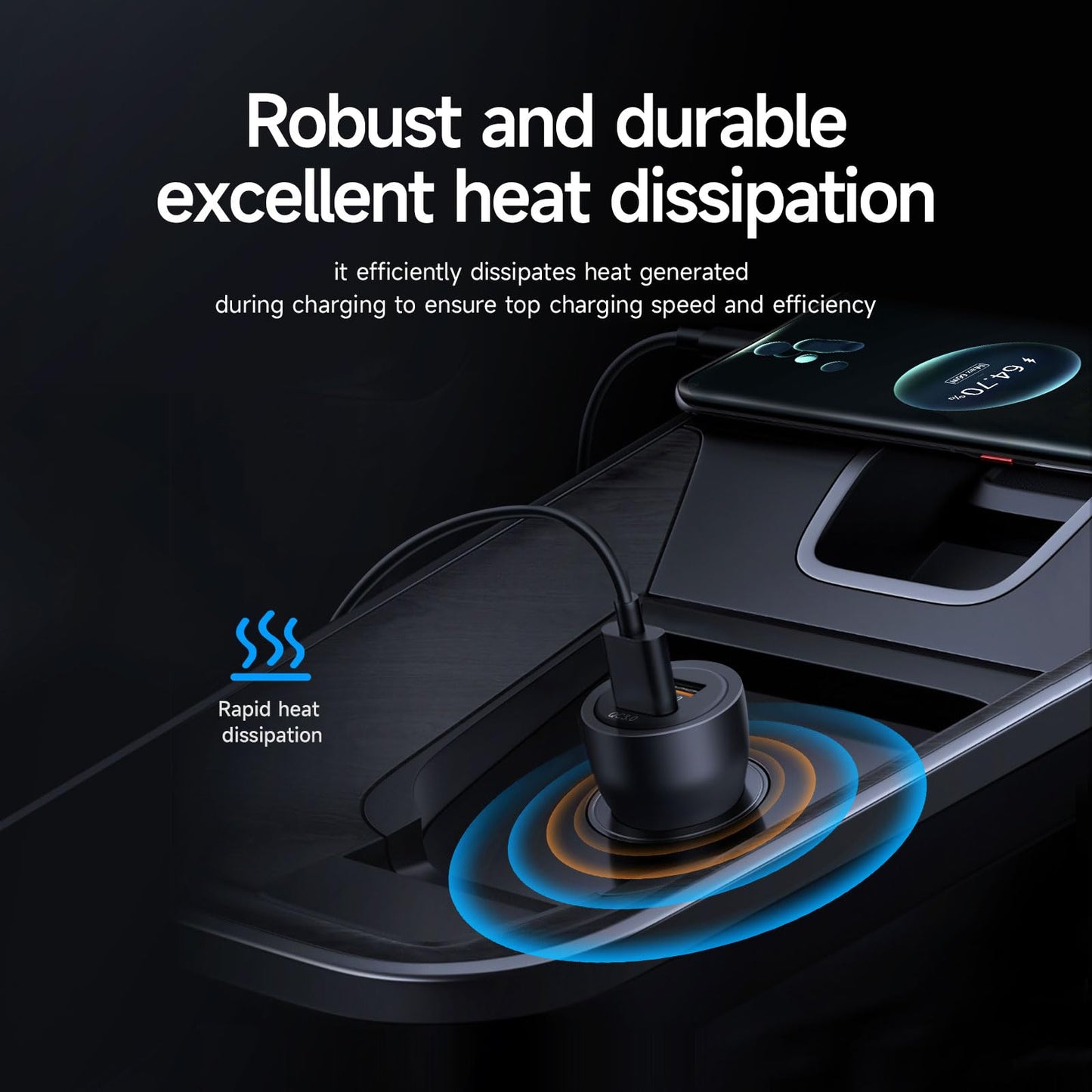 USB C Car Charger, 60W Dual Port (USB‑C + USB‑A) PD/QC Fast Charging 12V/24V Cigarette Lighter Adapter, Compatible with iPhone 17/16/15, Galaxy S26/S25/S24, Pixel, iPad
