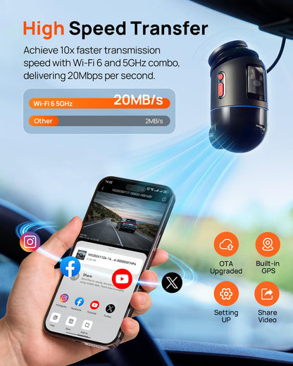 70mai Dual Dash Cam Front and Rear 4K, Car Camera for Cars with Sony IMX678, STARVIS 2 Night Vision, 4G LTE, AI Motion Detection, ADAS, 5GHz Wi-Fi 6, Parking Monitor, Voice Control