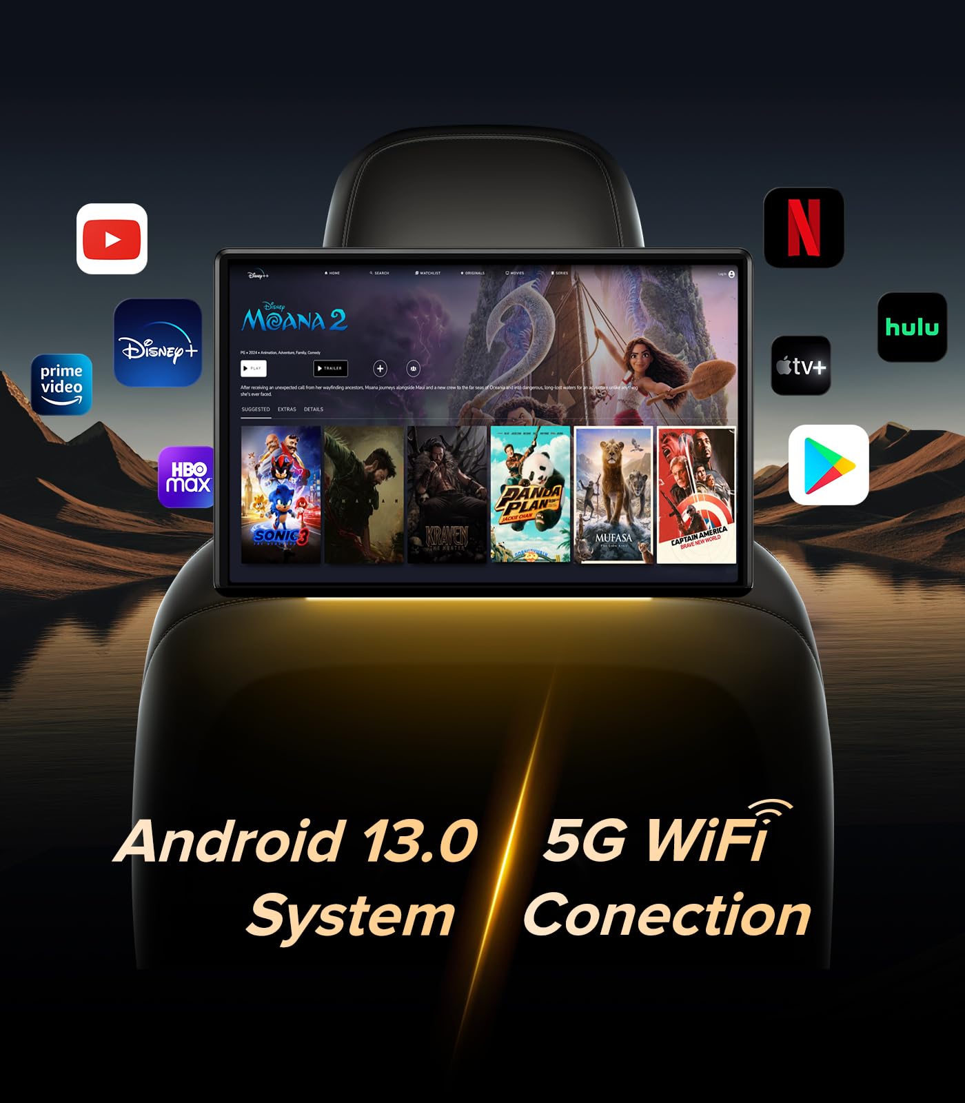 16 inch Android 13 Car Headrest Monitor Screen Car TV Entertainment System for Cars Backseat,Support Phone Wireless Mirroring Sync Screen WiFi HDMI Bluetooth USB SD Video Player 4G+64G