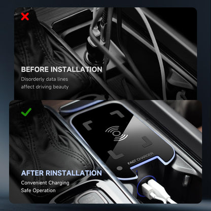 Wireless Car Charger for Volvo XC90 XC60 S90 S60 V90 V60, Qi Fast Charging Pad with Dual QC 3.0 USB Ports, 3-Coil Design, LED Indicator, Easy Installation