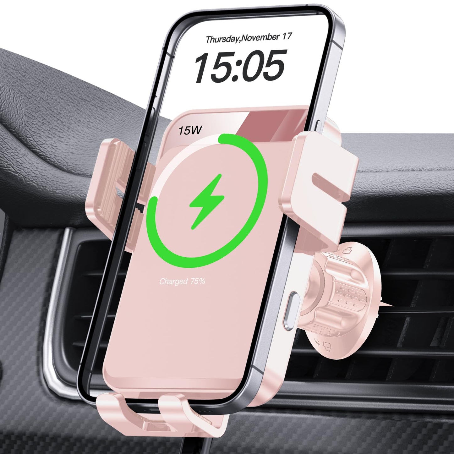 MOKPR Wireless Car Charger, Auto-Clamping Car Mount 15W/10W/7.5W Fast Charging Air Vent Car Phone Mount Compatible with iPhone 15/14/13/13 Pro/12 Pro Max/12 pro/12/11/10 Series, Samsung Galaxy Series