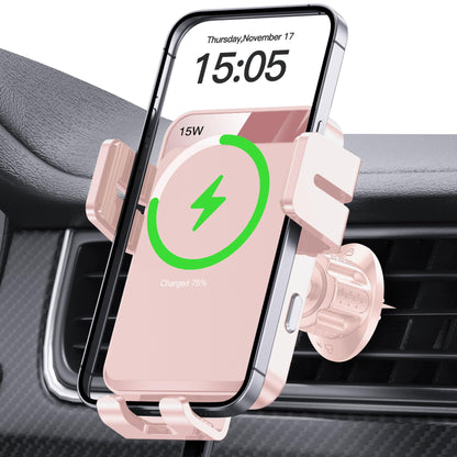 MOKPR Wireless Car Charger, Auto-Clamping Car Mount 15W/10W/7.5W Fast Charging Air Vent Car Phone Mount Compatible with iPhone 15/14/13/13 Pro/12 Pro Max/12 pro/12/11/10 Series, Samsung Galaxy Series