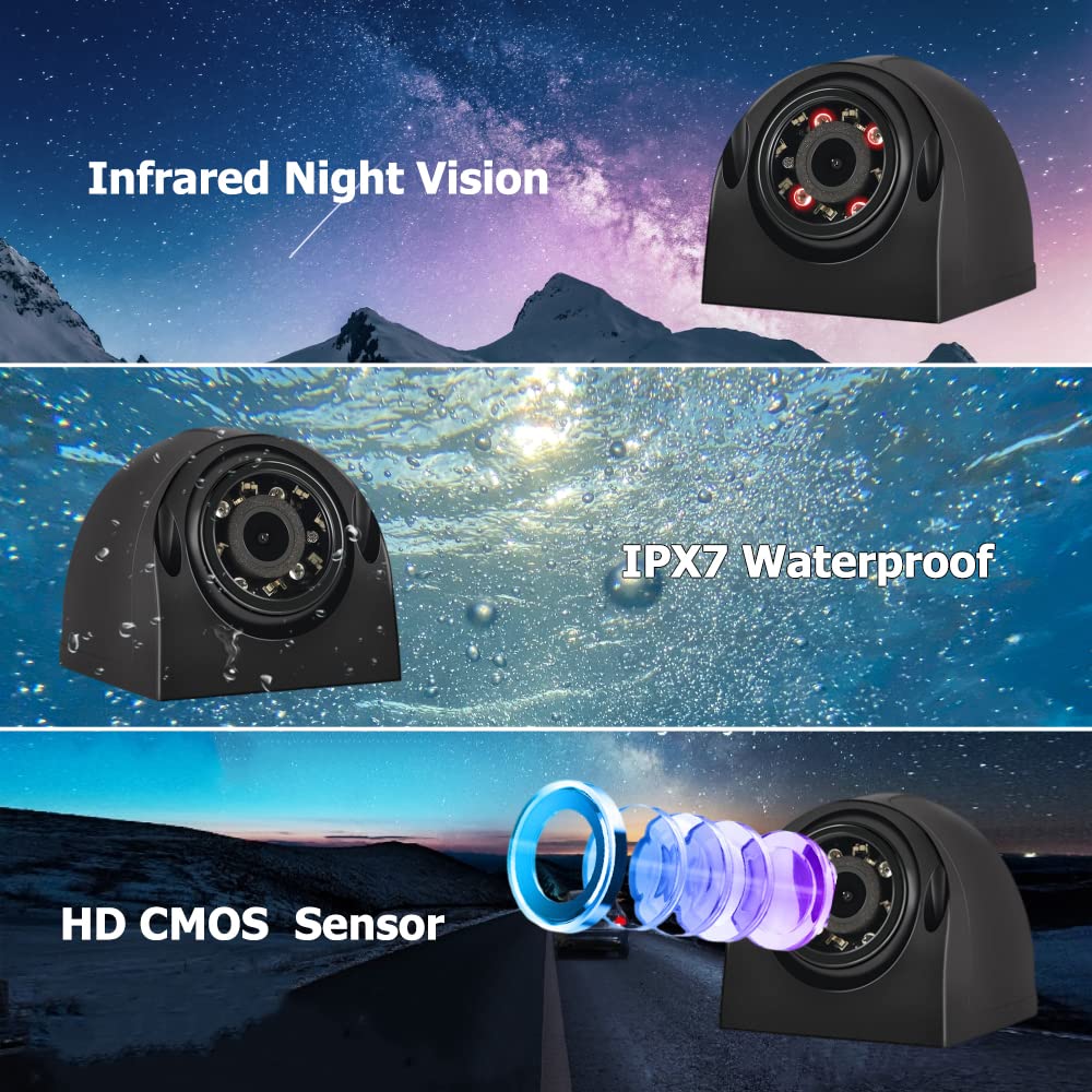 VSYSTO Upgrade 3CH Truck Dash Camera System DVR Recorder Waterproof Vehicle Backup Camera 1080P Front&Sides&Rear View Security Camera for Semi Truck Trailer Van RVs 3.0'' Monitor Infrared Night Vision