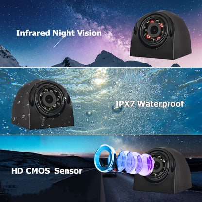 VSYSTO Upgrade 3CH Truck Dash Camera System DVR Recorder Waterproof Vehicle Backup Camera 1080P Front&Sides&Rear View Security Camera for Semi Truck Trailer Van RVs 3.0'' Monitor Infrared Night Vision