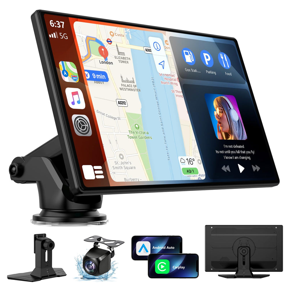 9" Carplay Screen for Car, Portable Wireless Car Play Screen for Apple CarPlay & Android Auto, OTA Updates, Backup Camera, Mirror Link, Voice Control, GPS Navigation, Bluetooth 5.0, FM/AUX