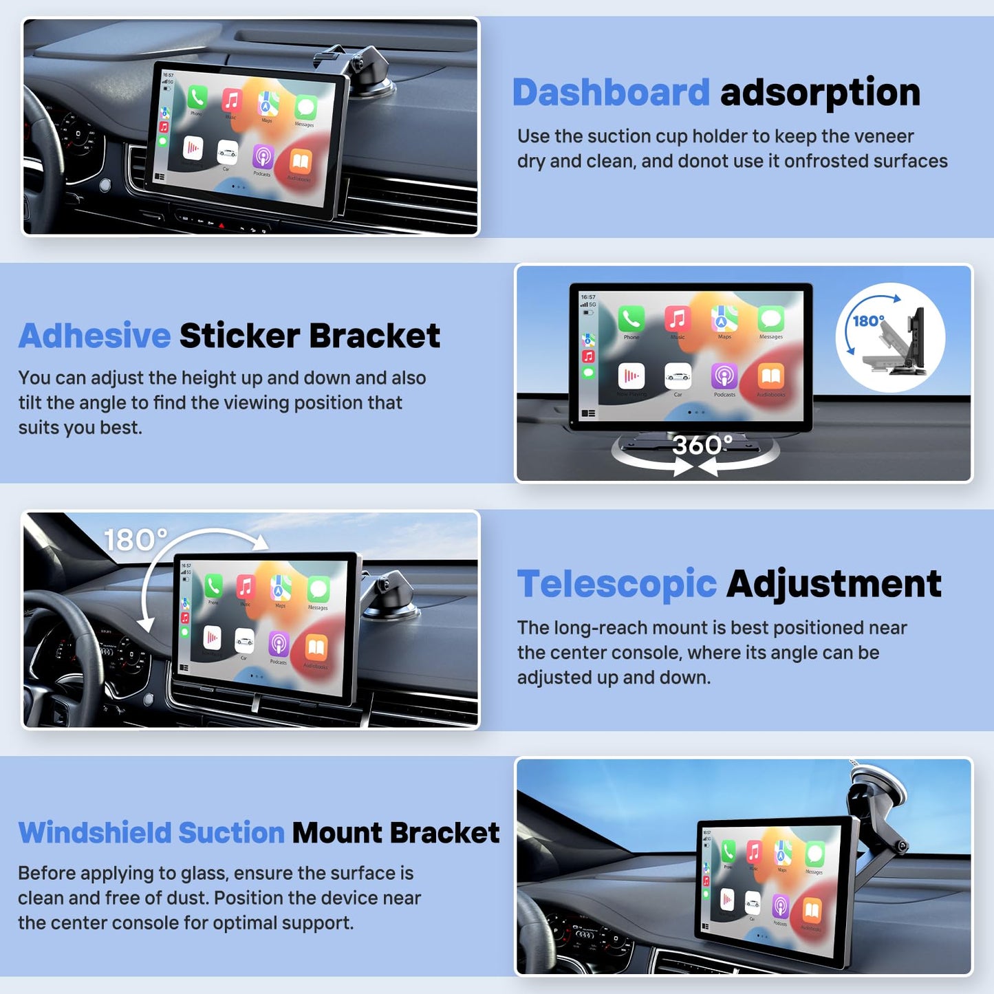 HAUXIY 9" Wireless Apple Carplay Screen for Car, Portable Touchscreen Apple Carplay & Android Auto with OTA Update, Backup Camera,FM, Voice Control/GPS Navigation/Mirror Link/BT